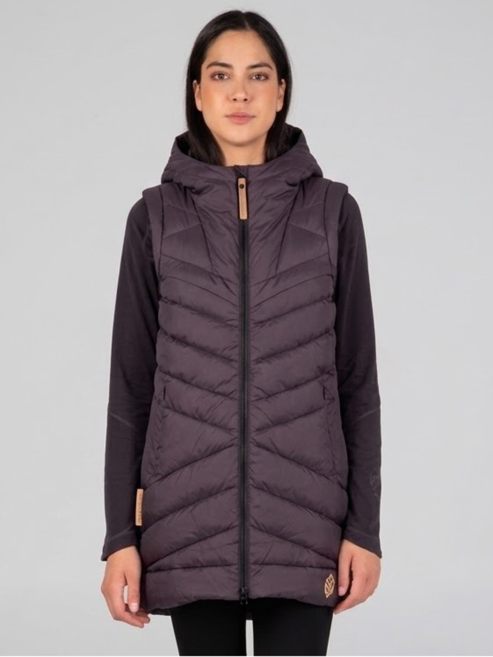 Indygena Dolga Down Filled Quilted Long Puffer Vest Size Medium Purple